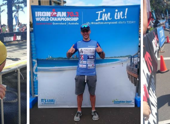 Eoin at finish Mooloolaba 2016 Ironman 70.3 World championships